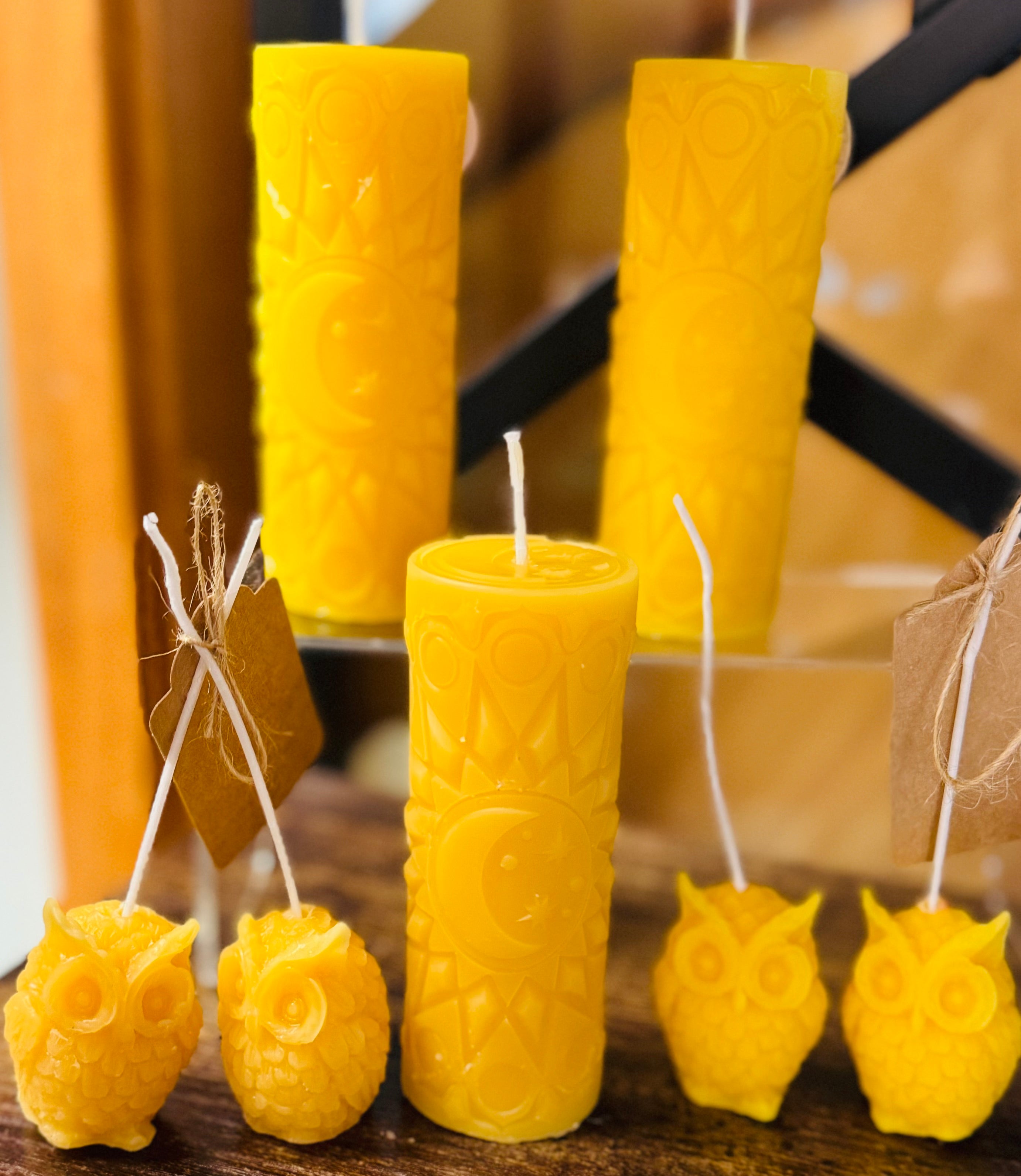 Beeswax Candle- 2 small owls